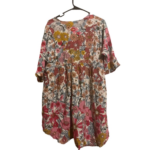 NWT Natural Life Small Floral Babydoll Mini Dress V-Neck Boho Pink Yellow - Picture 3 of 12